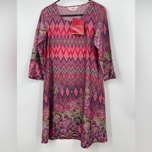 Biba Silky Printed Dress With Pockets Size 34 NWT